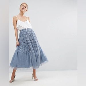 ASOS Tulle Prom Skirt with Embellishment - Color: Blue - Size 4